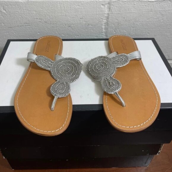 Matisse Leather Silver Rhinestone Sandals Thong Slip On Women's Size 8 US - Picture 1 of 10